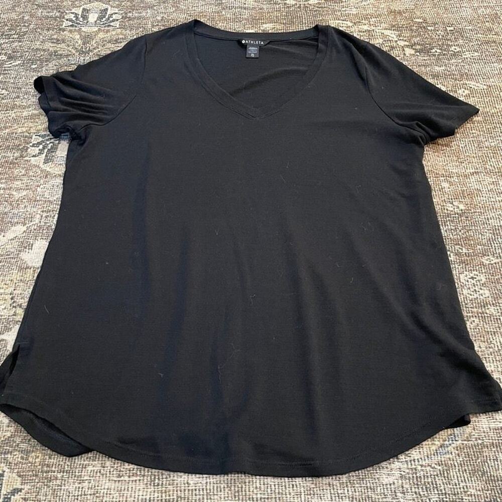 Athleta Womens XL Black V-Neck Tee Modal Blend Short Sleeve Soft Relaxed Top